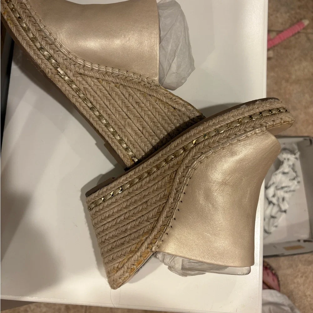 Karl Lagerfeld Metallic Taupe Open-Toe Espadrille Mules
